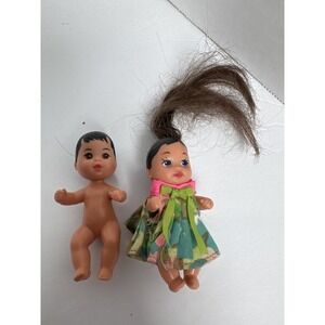 Vintage 1973 Mattel Miniature Baby Dolls Lot of 2 with Floral Dress